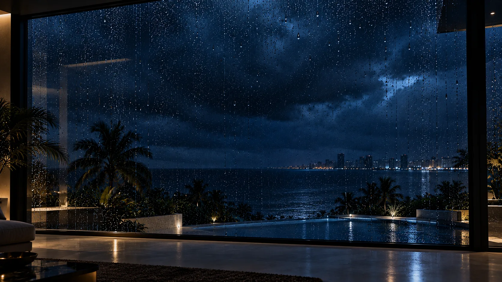 Storm seen from inside a protected house